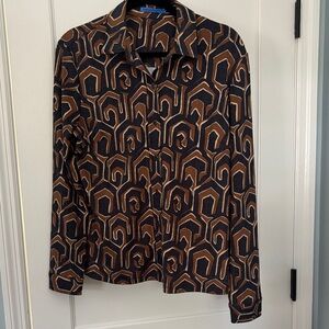 J. McLaughlin Brown and Black Geometric Button Down Shirt